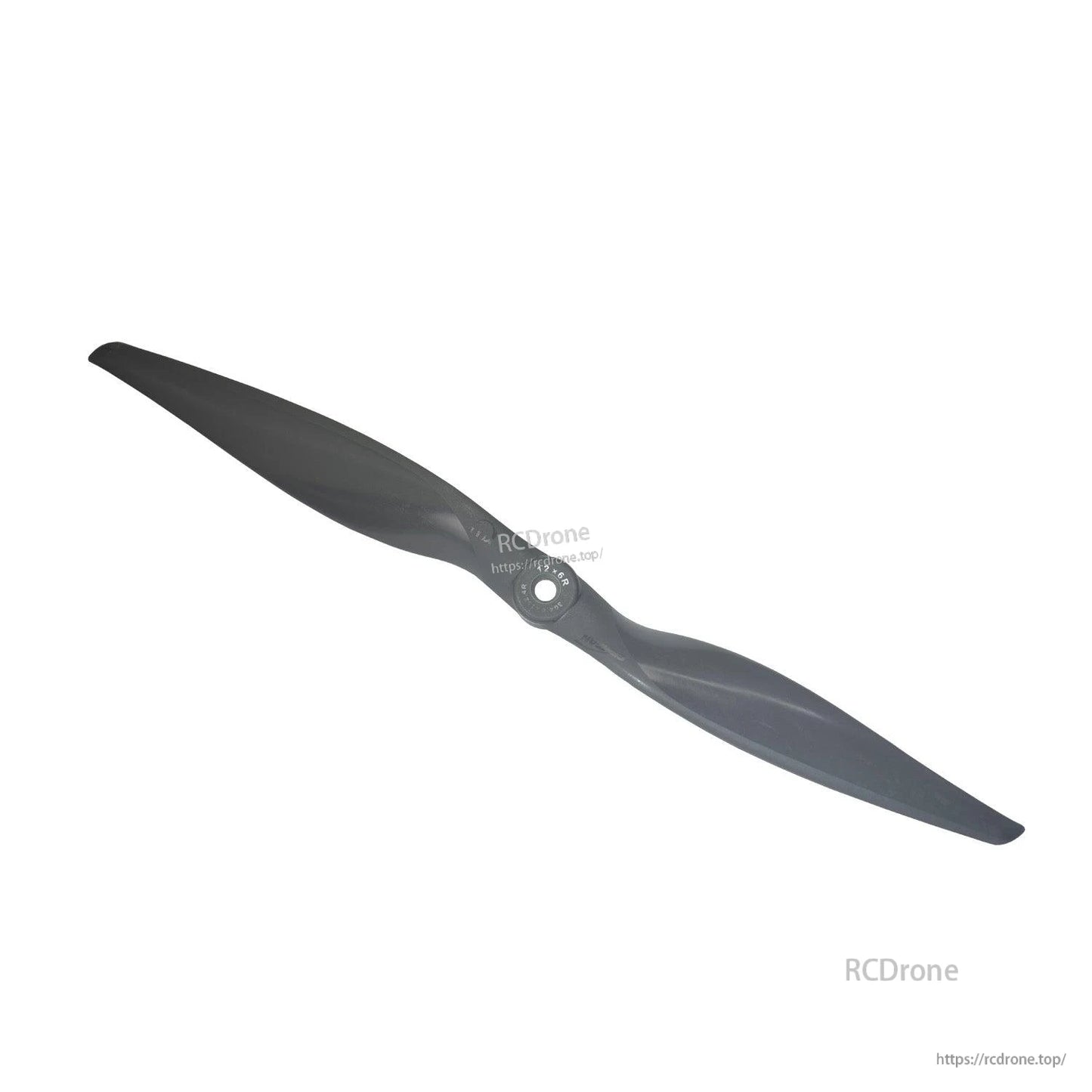 Propeller diagonal view showing full blade shape and sweep on white background