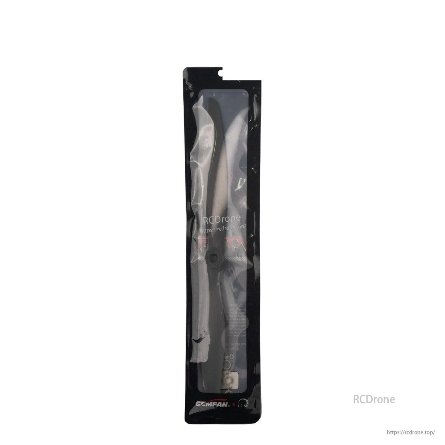 Retail package with Gemfan Vortex propeller inside clear sleeve, 1 piece per bag