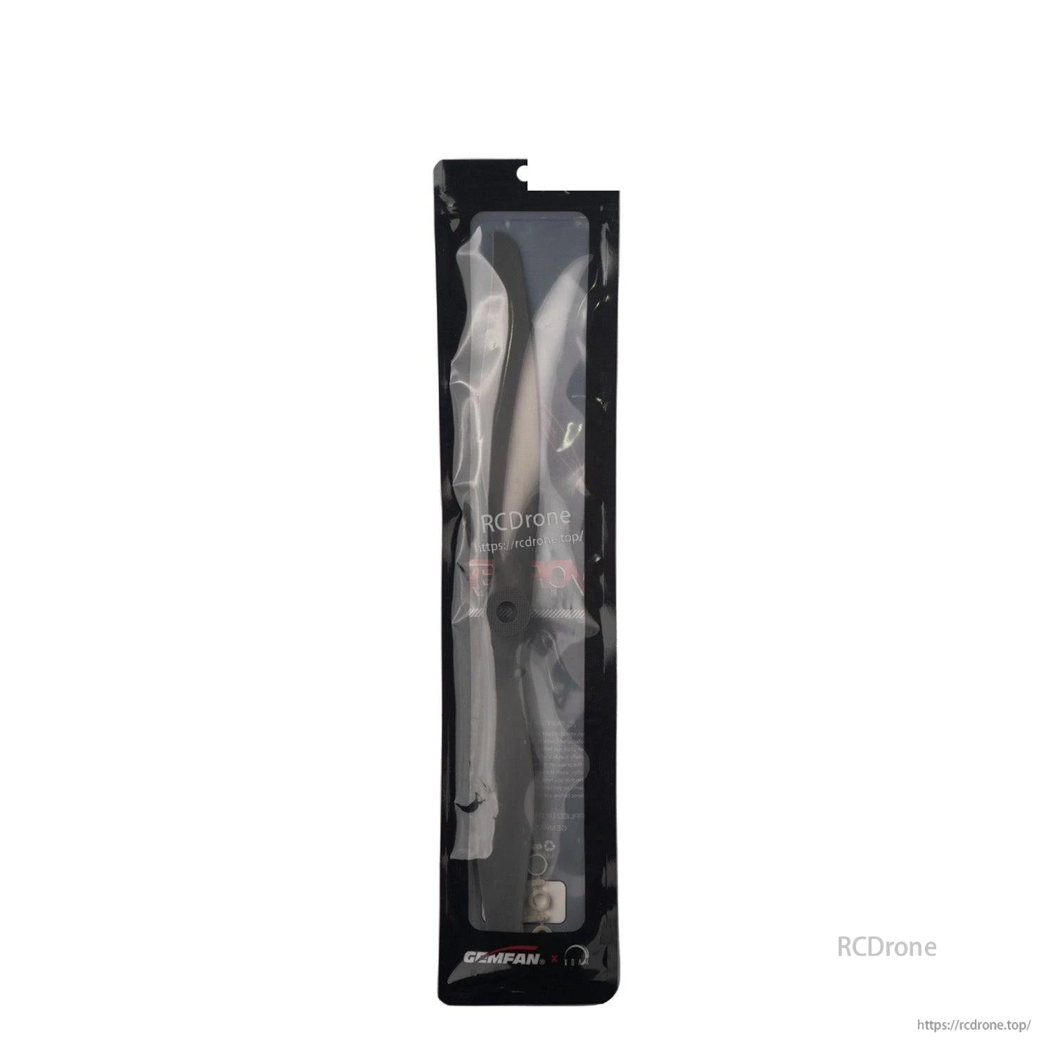 Retail package with Gemfan Vortex propeller inside clear sleeve, 1 piece per bag