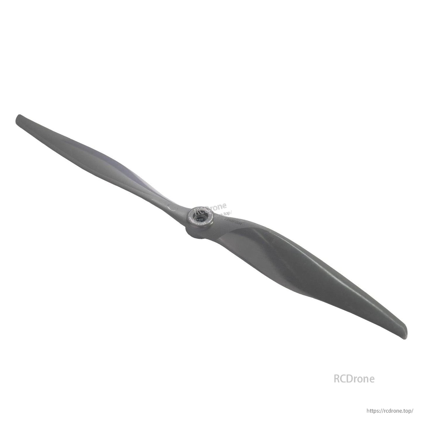 Angled close-up of Gemfan Vortex propeller showing hub detail and blade curvature