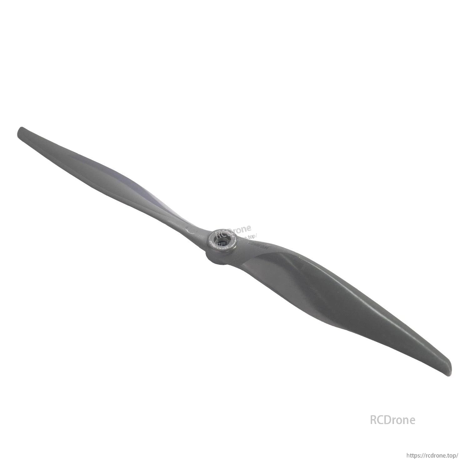Angled close-up of Gemfan Vortex propeller showing hub detail and blade curvature