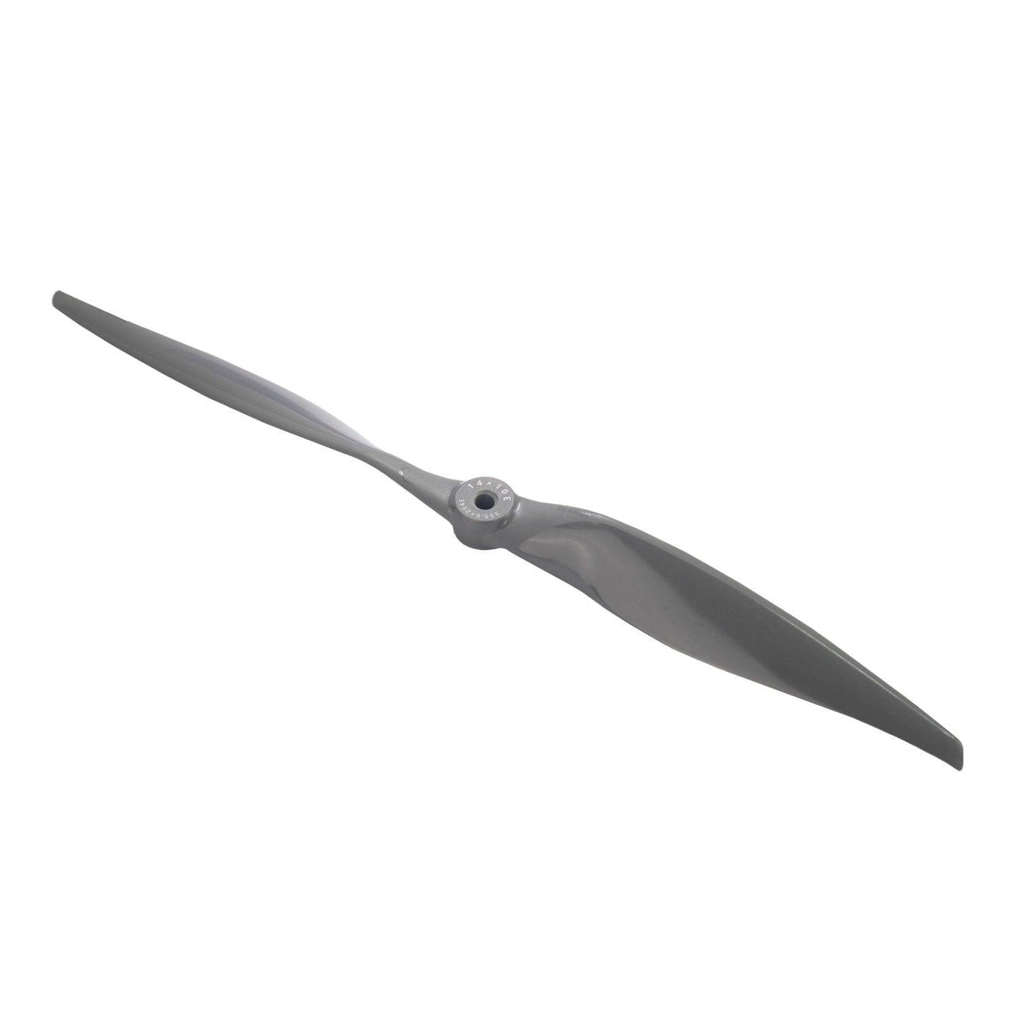 Single Gemfan Vortex 14x10 propeller angled view showing blade twist and reinforced hub