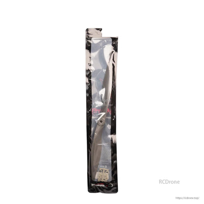 Sealed Gemfan propeller bag close-up showing blade and hub through clear front