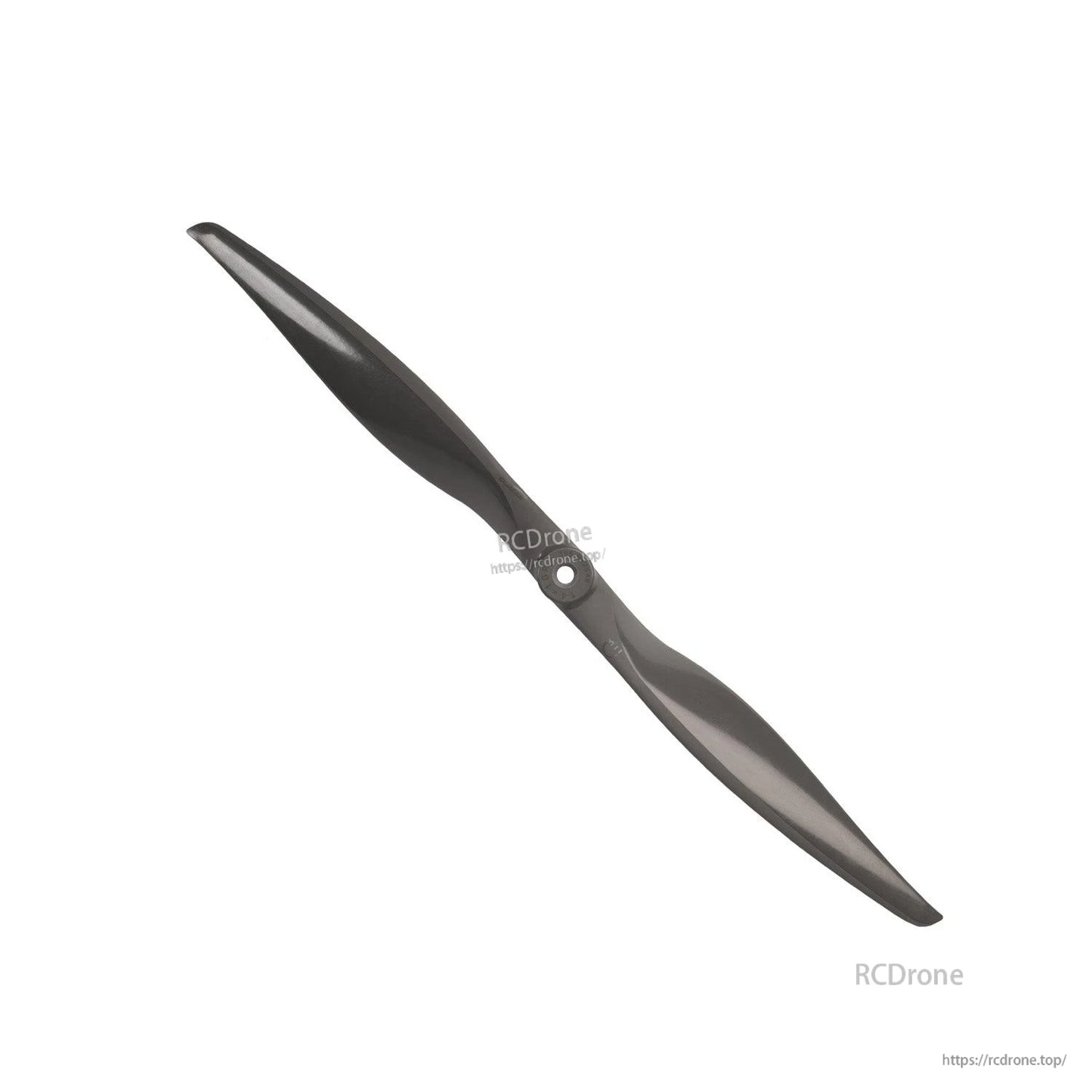 Diagonal propeller view highlighting hub bore and blade surface finish