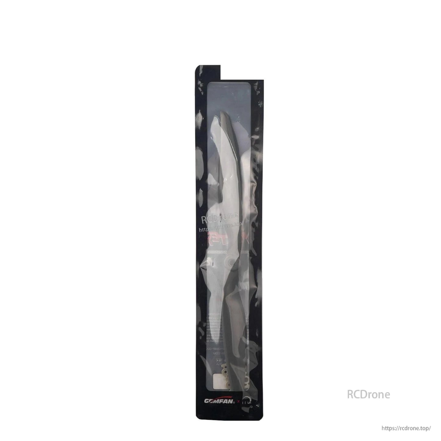 Gemfan Vortex propeller retail package with two blades visible through clear window
