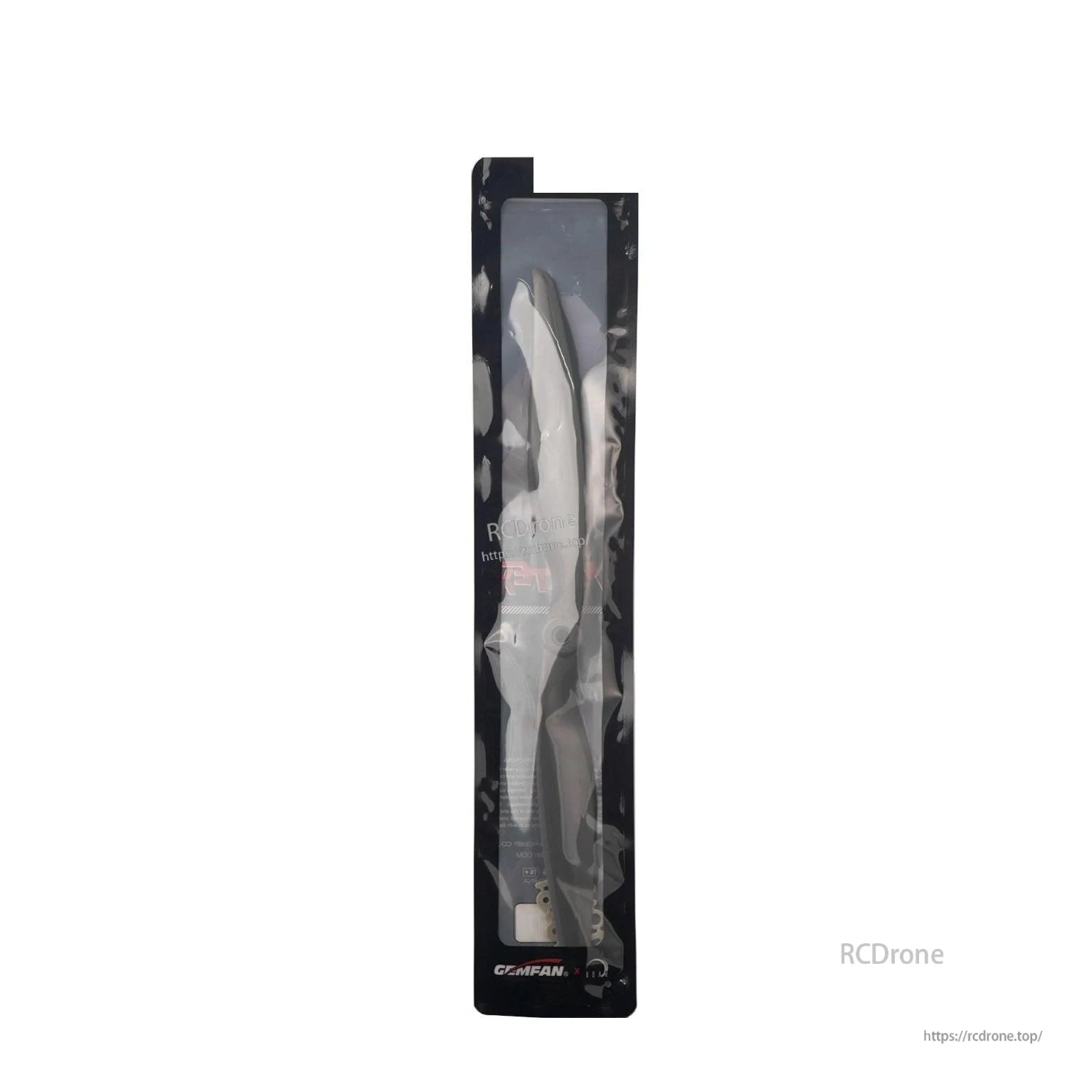 Gemfan Vortex propeller retail package with two blades visible through clear window