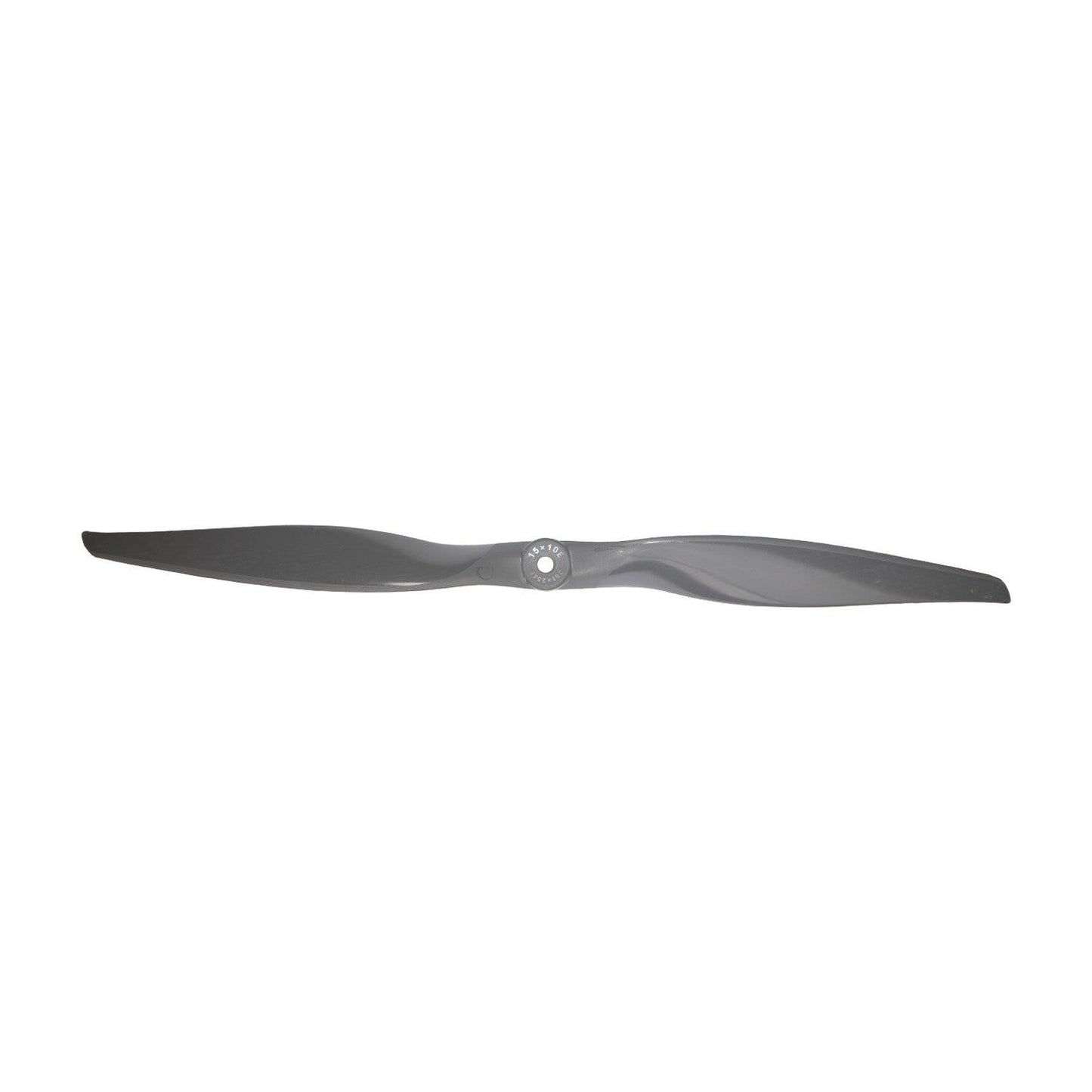 Single Gemfan Vortex 15x10 propeller front view showing hub opening and blade twist profile