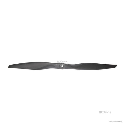 Black 2-blade propeller straight-on view showing hub opening and blade symmetry