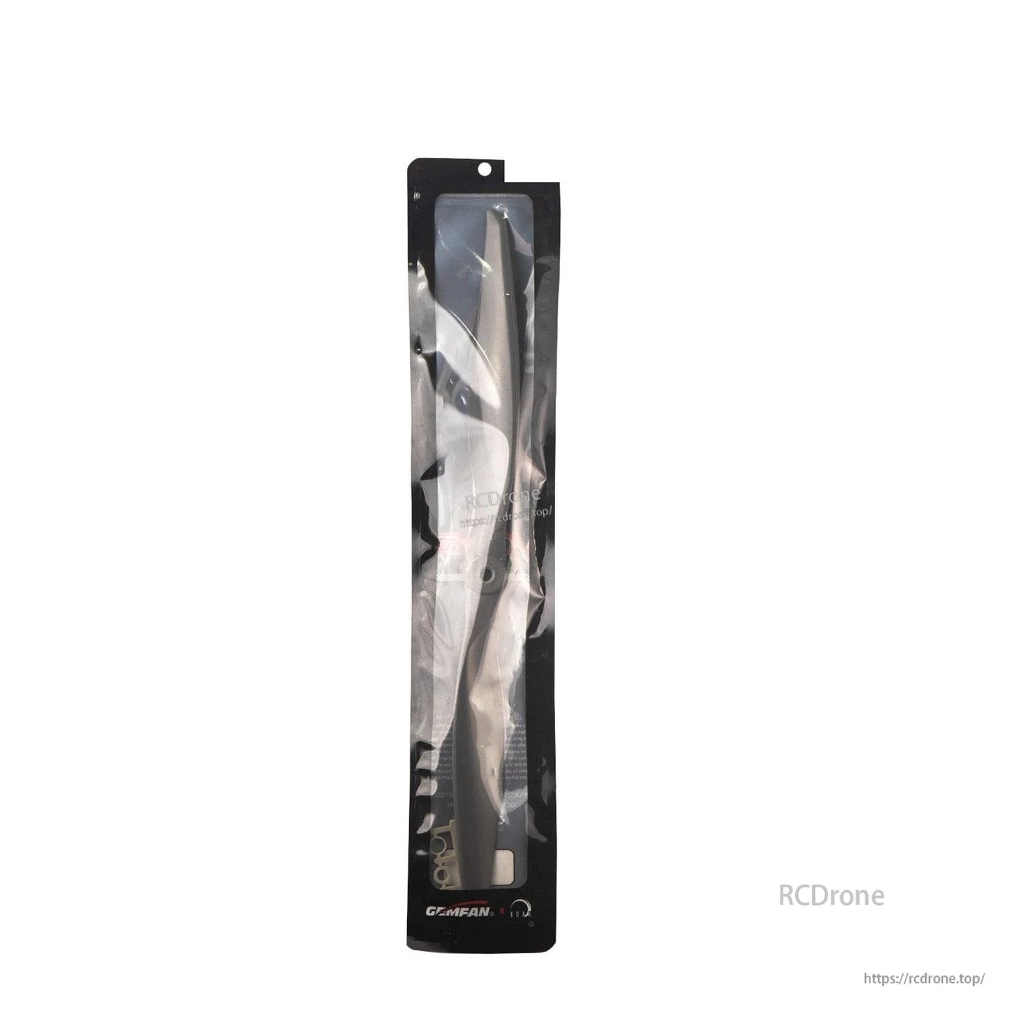Gemfan propeller retail package with two blades visible inside clear sleeve