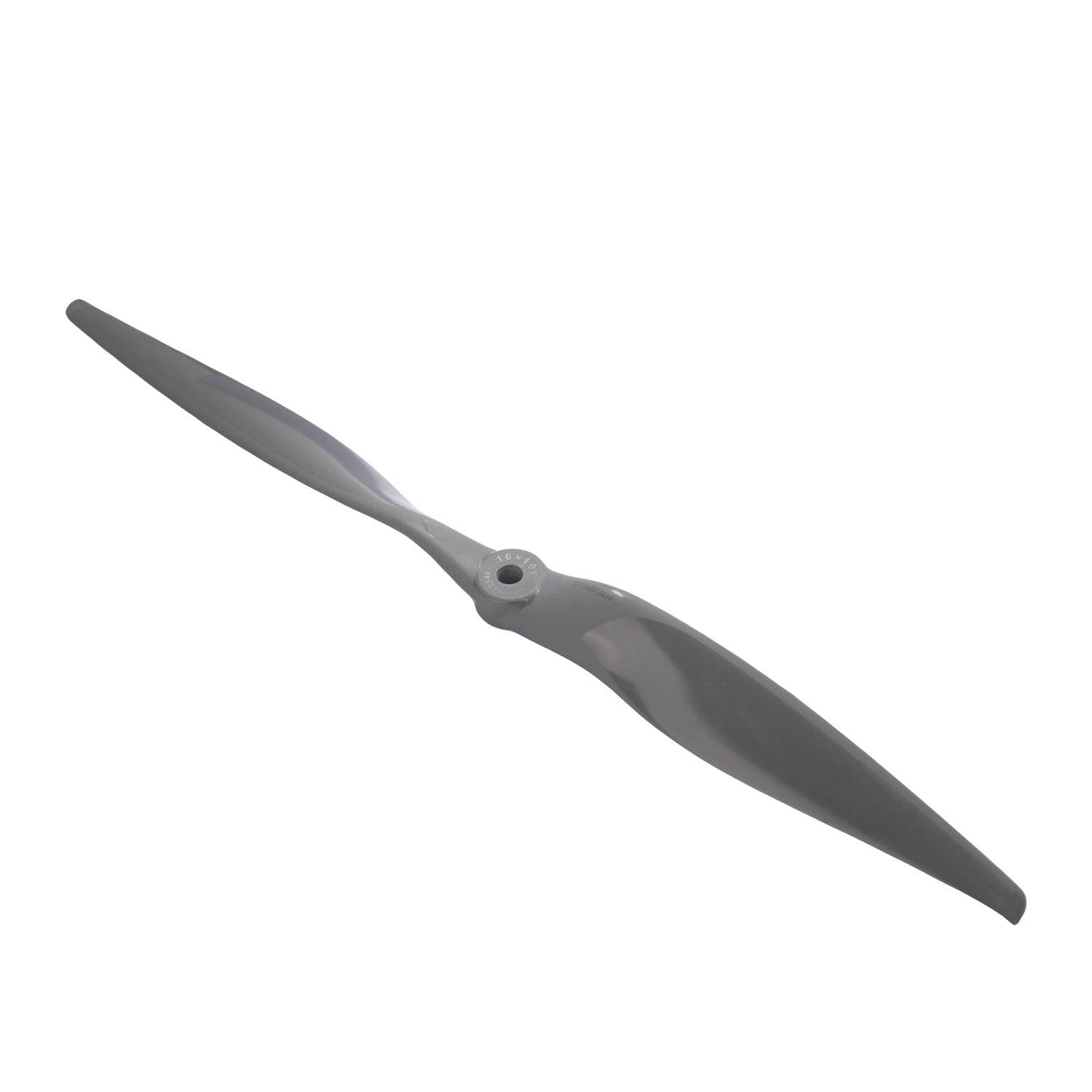Gemfan Vortex 16x10 electric propeller angled view highlighting blade twist and hub bore