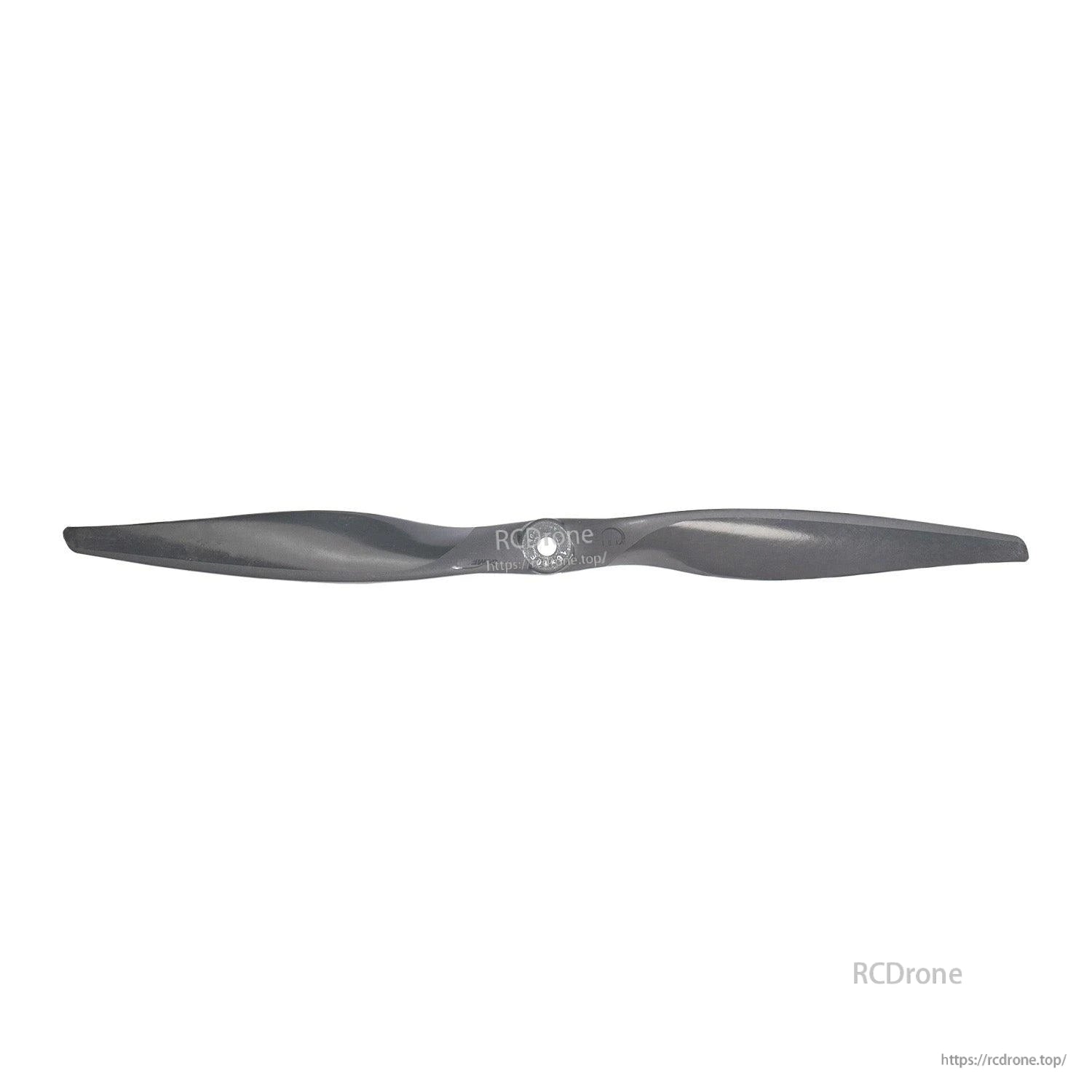 Single carbon-fiber look propeller, straight-on view with hub center hole detail