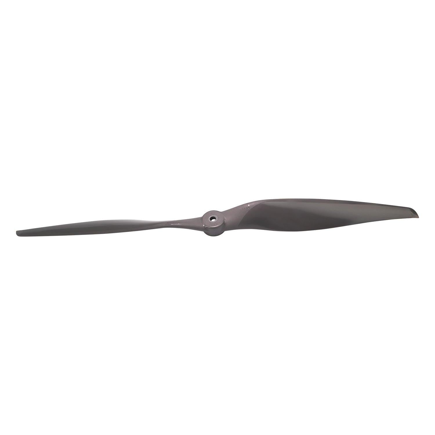 17x12E two-blade propeller side profile showing blade pitch and hub center hole