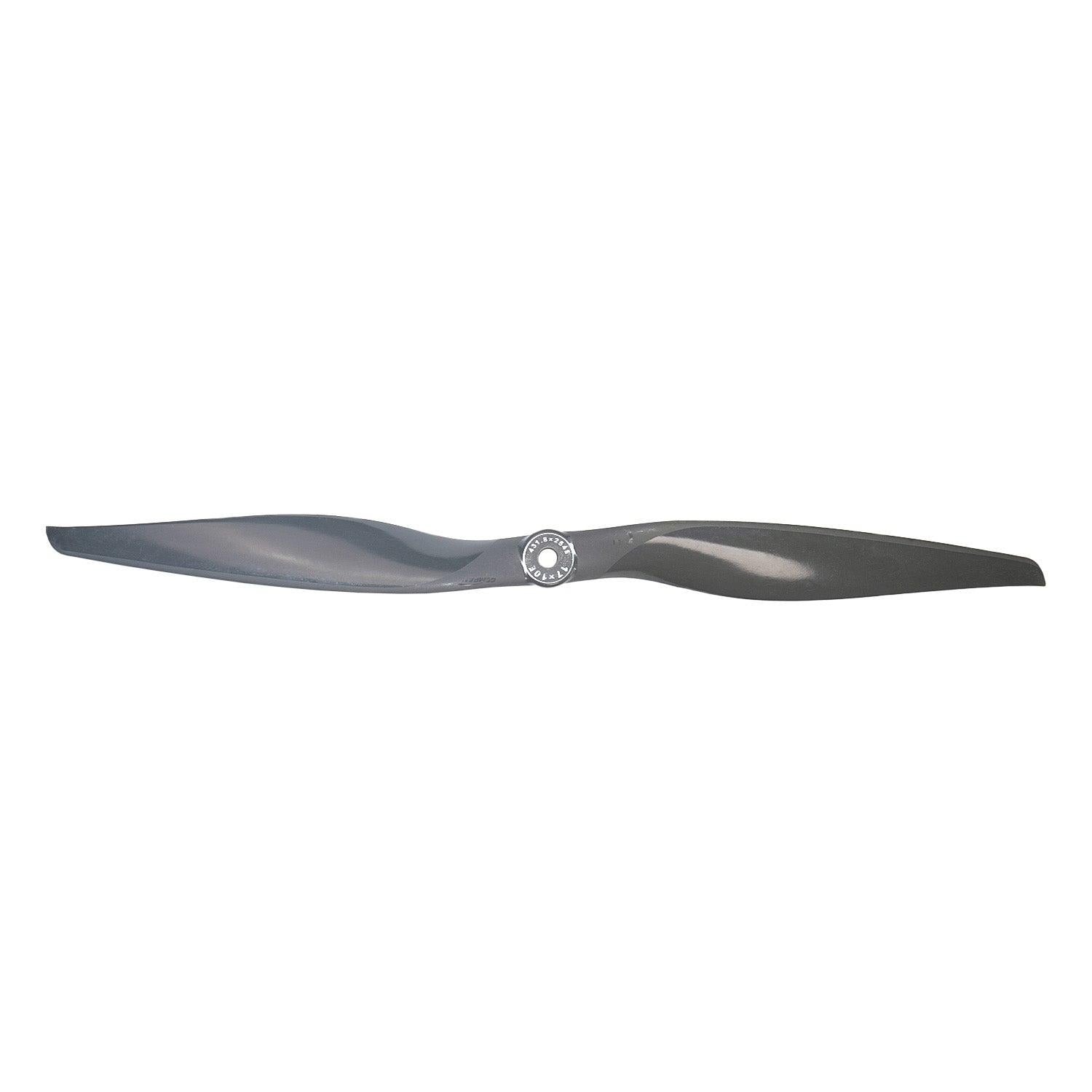 Single Gemfan Vortex 17x10 propeller, straight-on view showing blade shape and reinforced center hub