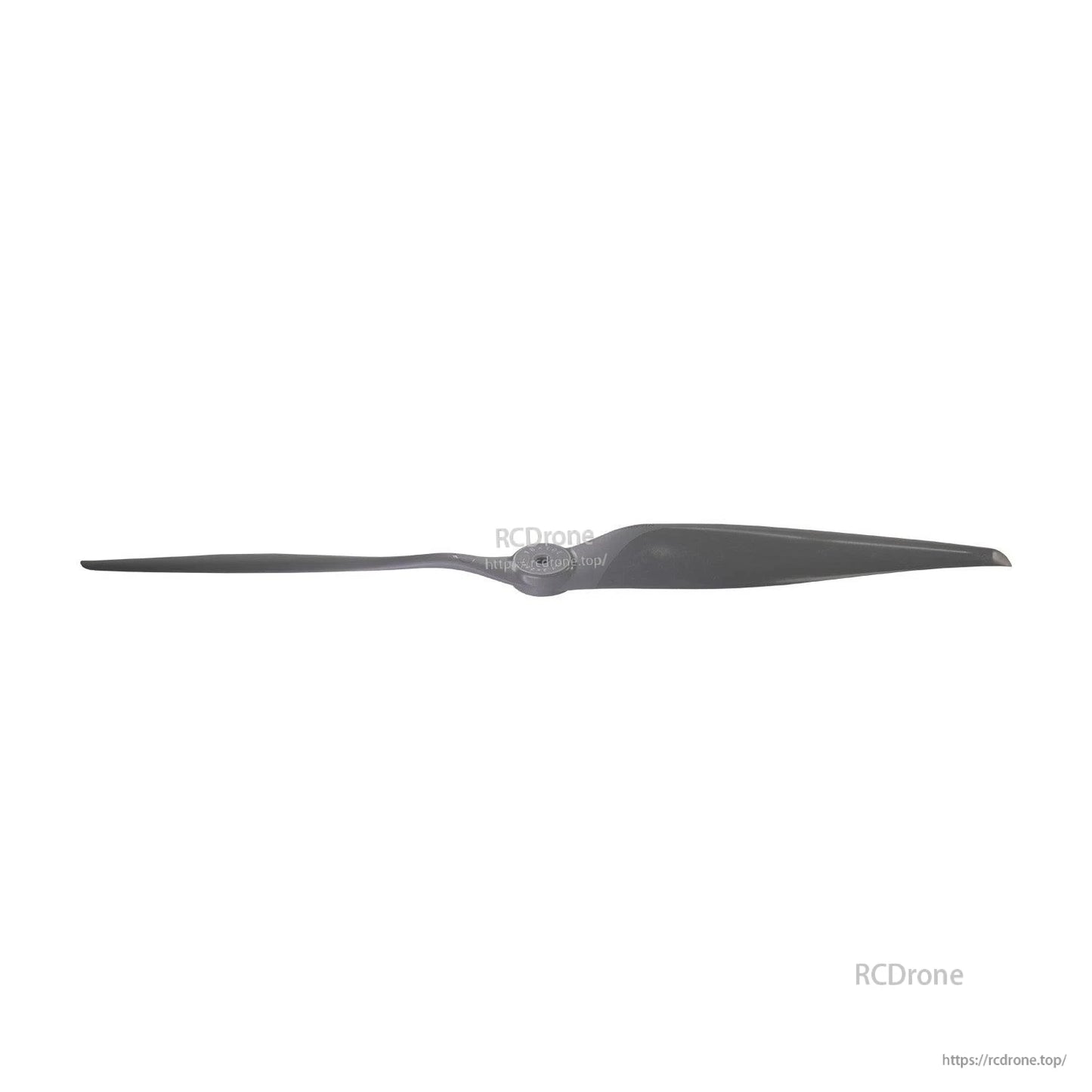 Side profile of two-blade propeller showing blade thickness and pitch contour