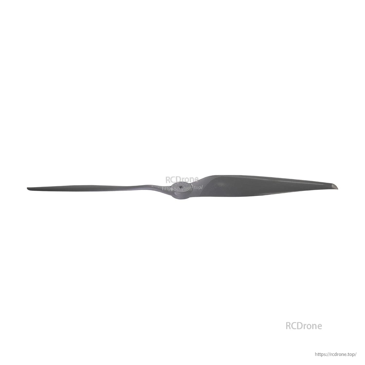 Side profile of two-blade propeller showing blade thickness and pitch contour