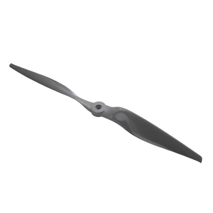 Gemfan Vortex 19x12E dark gray propeller angled view showing blade twist and hub with center mounting hole