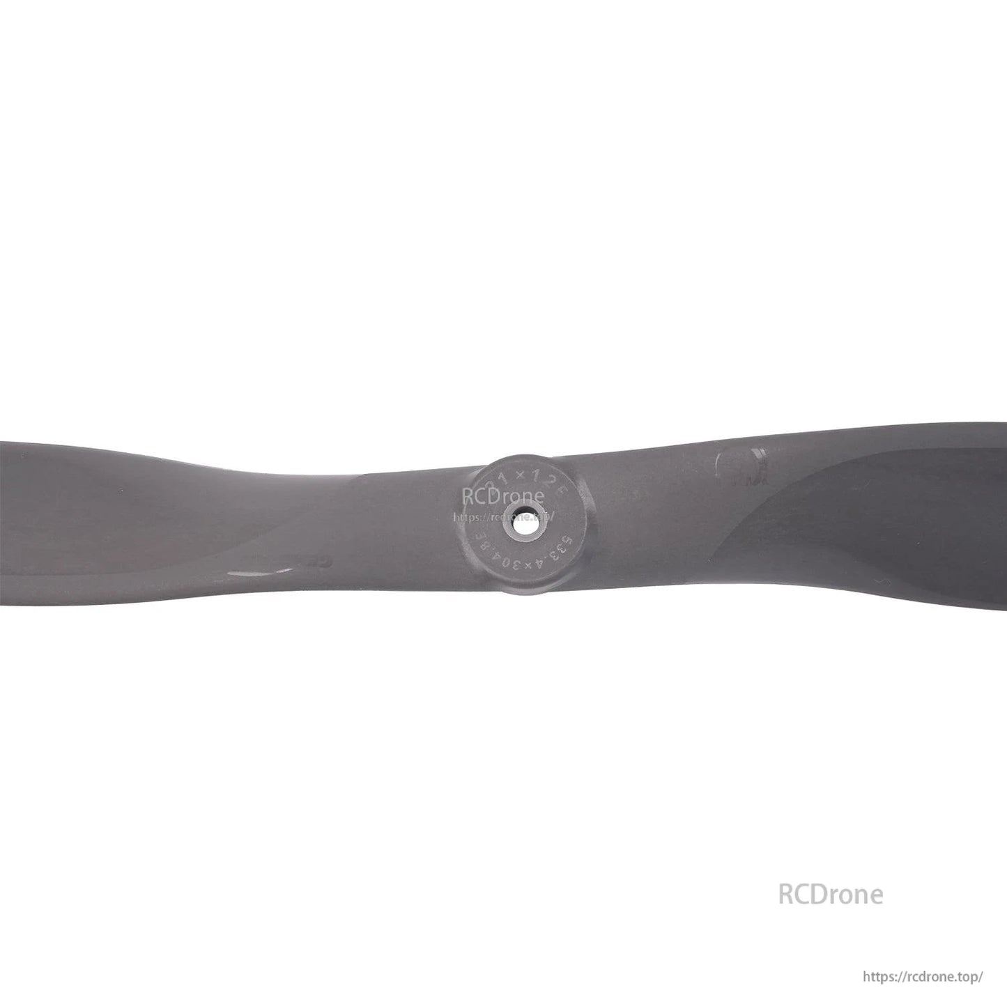 Propeller hub close-up with molded size markings around mounting hole