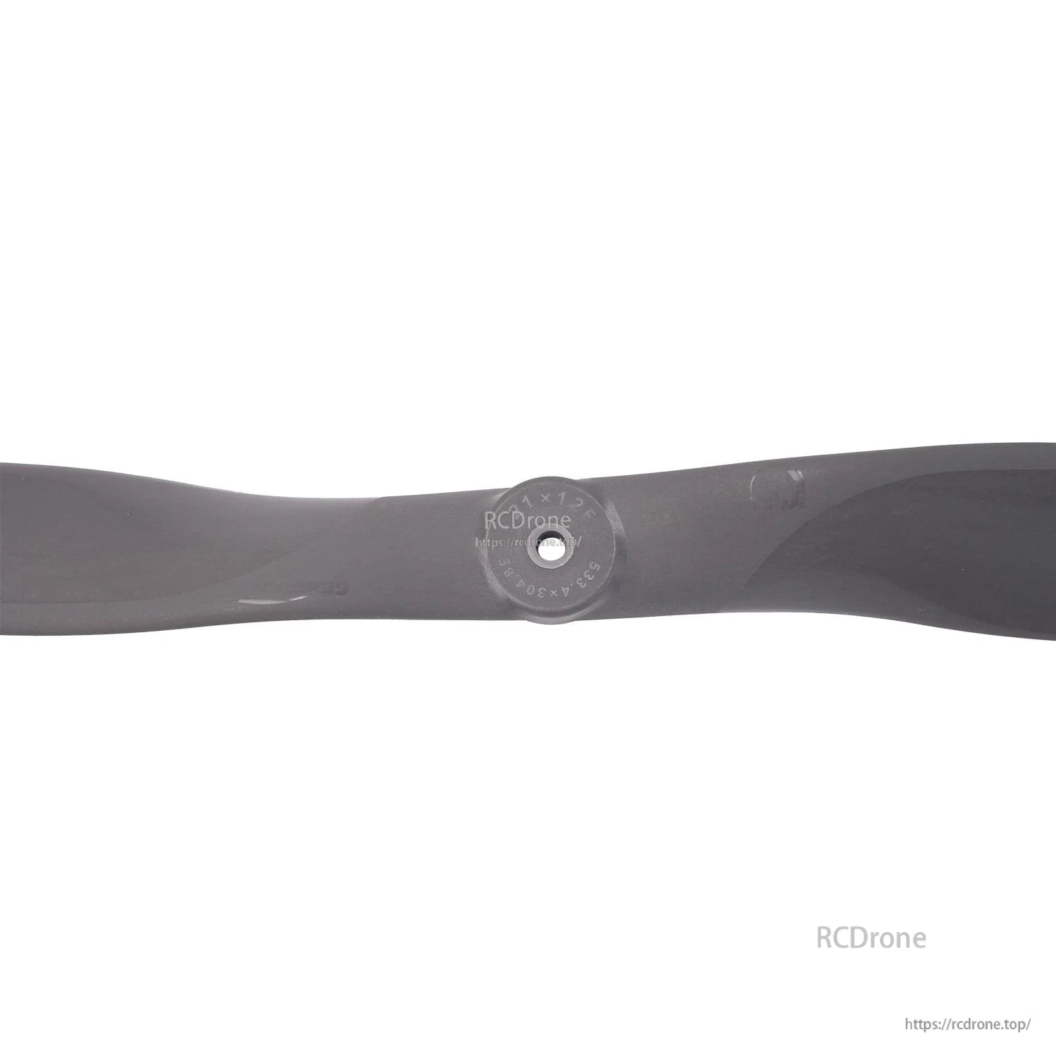 Propeller hub close-up with molded size markings around mounting hole