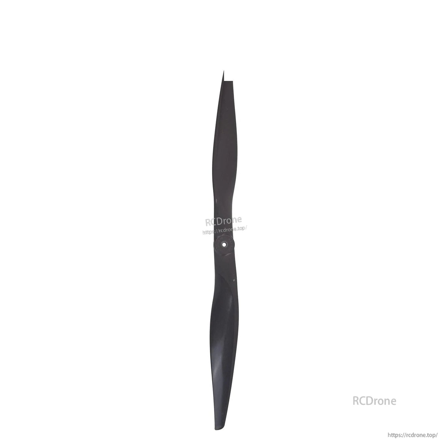 Vertical product view of two-blade propeller centered on hub, black finish