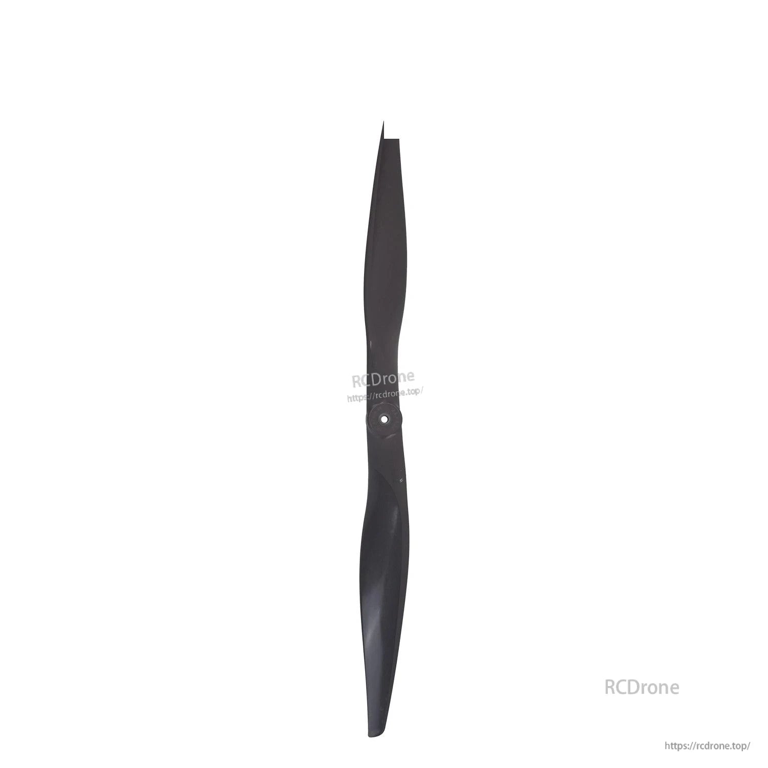 Vertical product view of two-blade propeller centered on hub, black finish