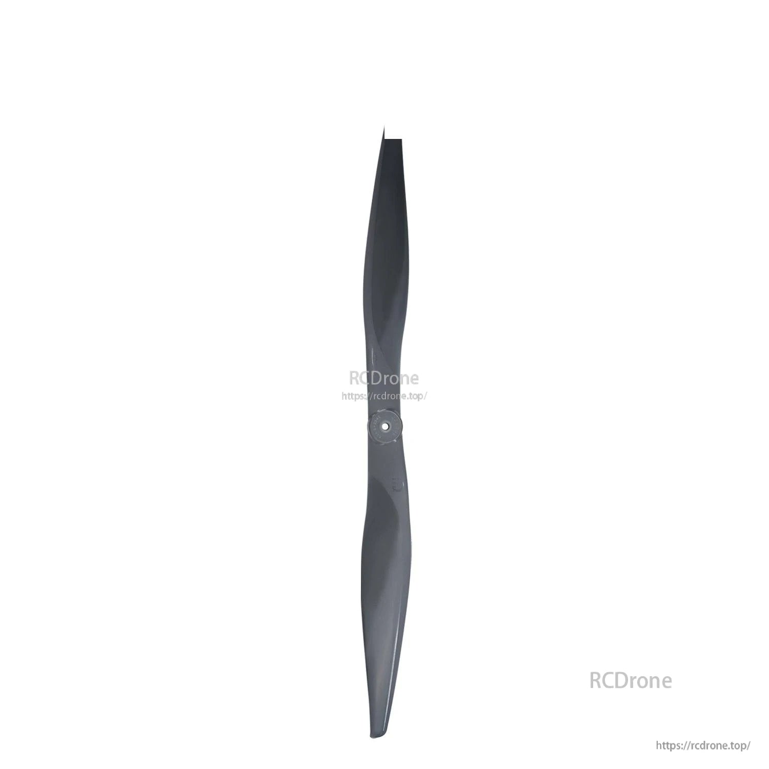 Vertical full-length view of two-blade propeller centered on white background
