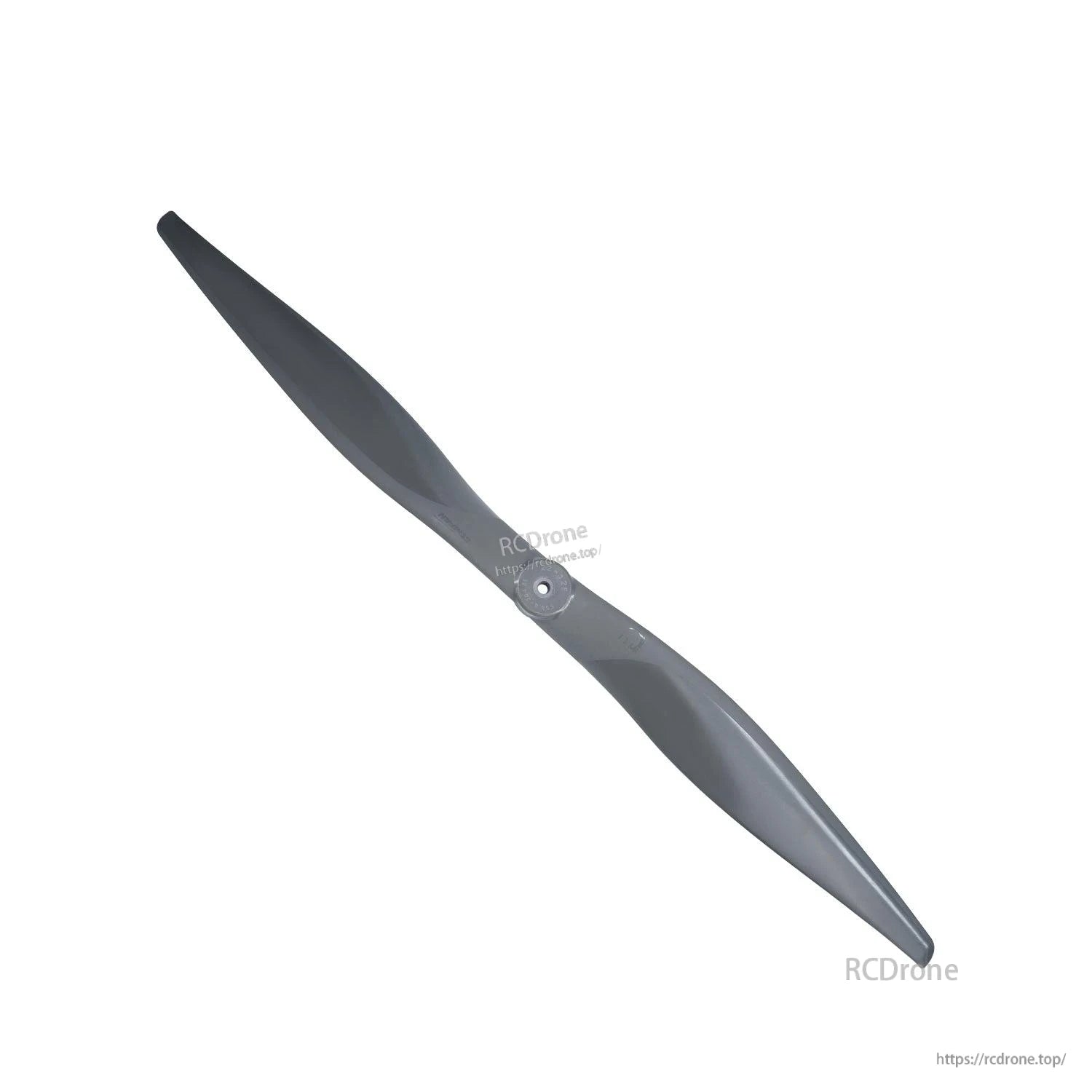 Angled view of Gemfan Vortex 22X12E electric propeller showing swept two-blade design
