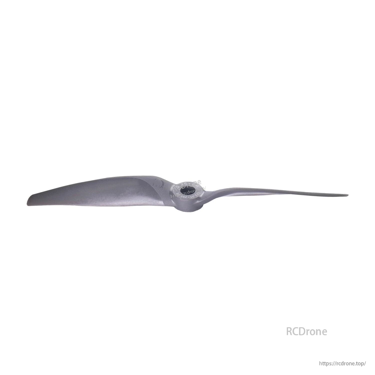 Reverse side profile of propeller, showing underside airfoil shape and hub opening