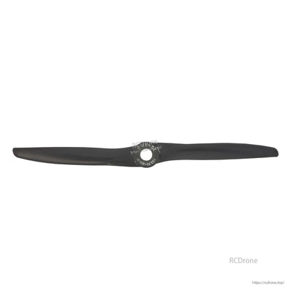 Full-length propeller top view on white background, straight profile with center hub opening