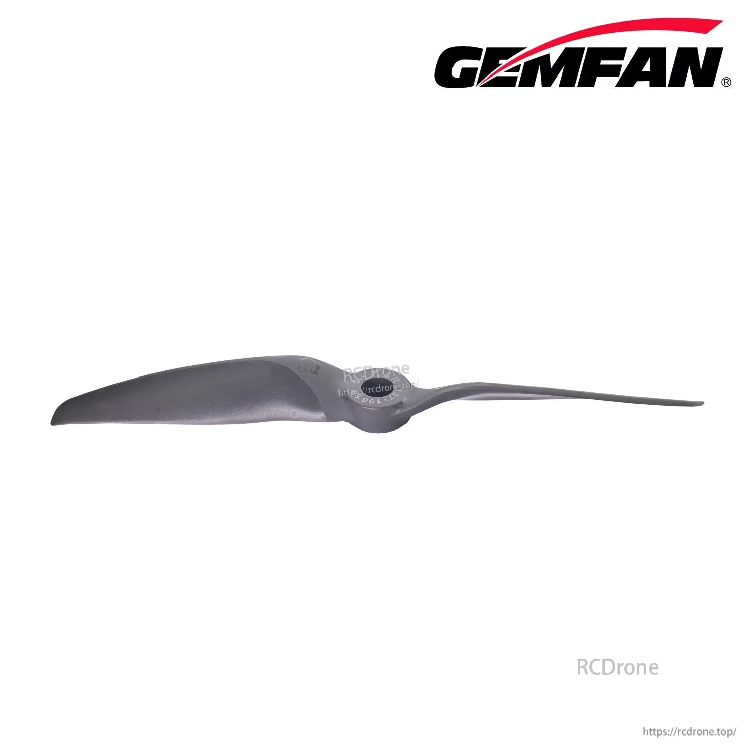Side profile of a Gemfan Vortex 5x7.5 propeller highlighting the blade airfoil and pitch curve