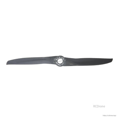 Top-down view of single two-blade propeller on white background, centered hub and full span