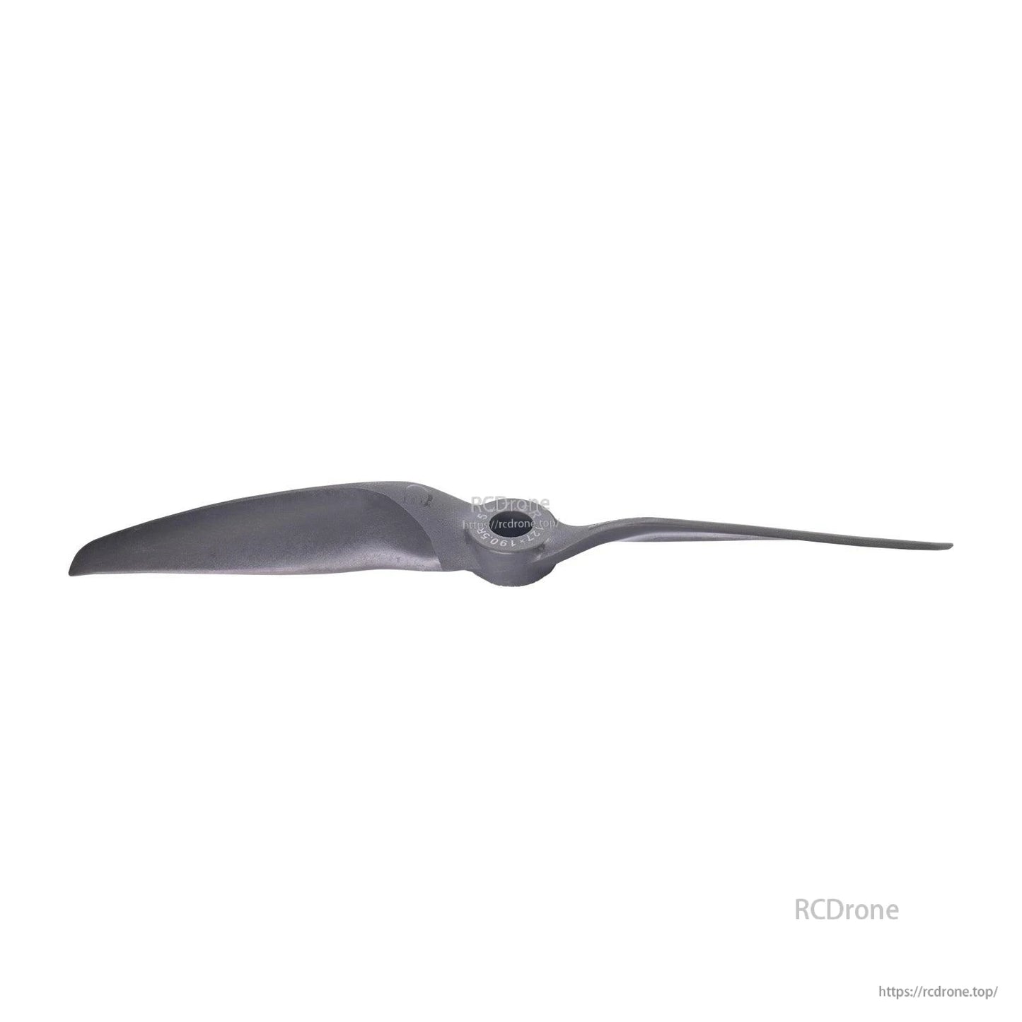 Propeller side view from reverse face, showing blade pitch and hub opening