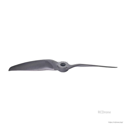 Propeller side view from reverse face, showing blade pitch and hub opening