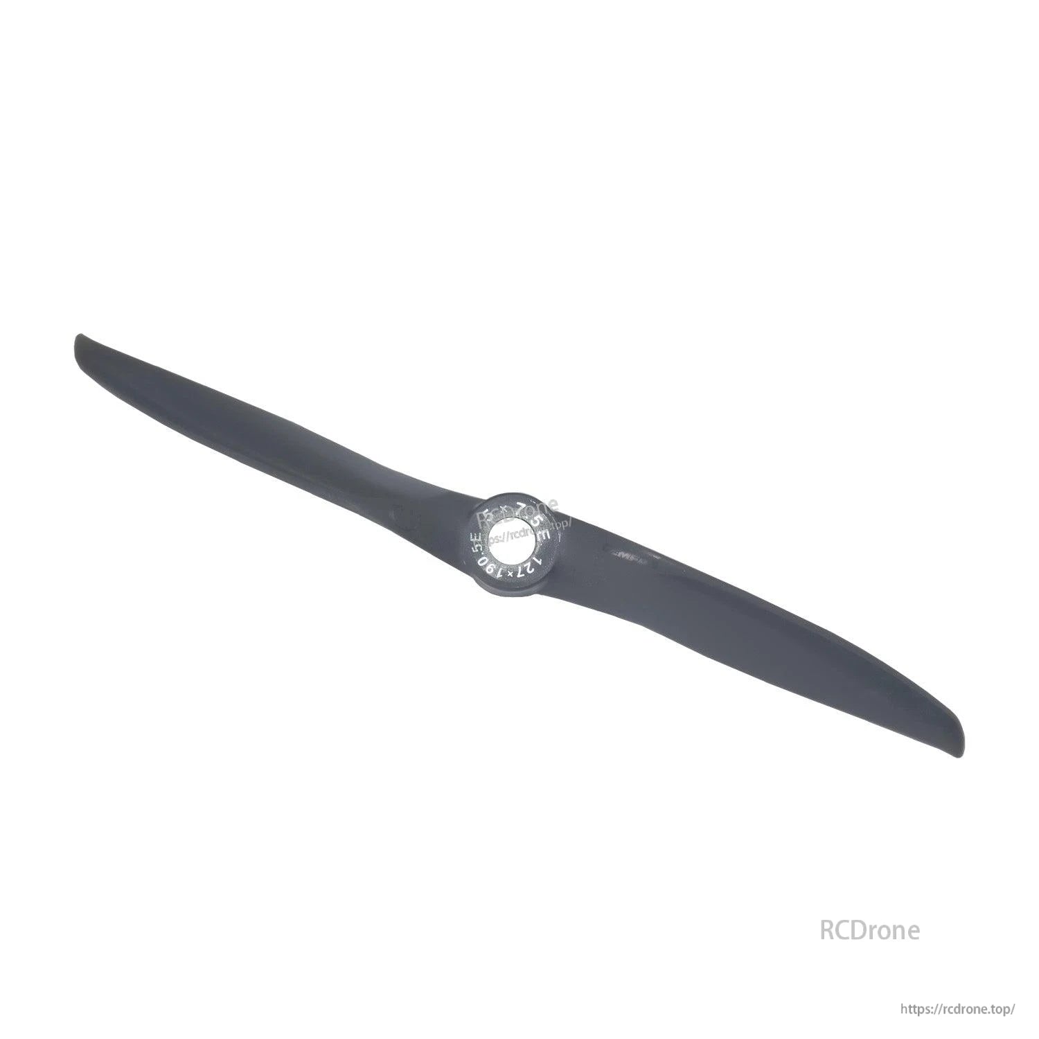 Gemfan Vortex two-blade propeller, angled top view highlighting blade profile and central hub