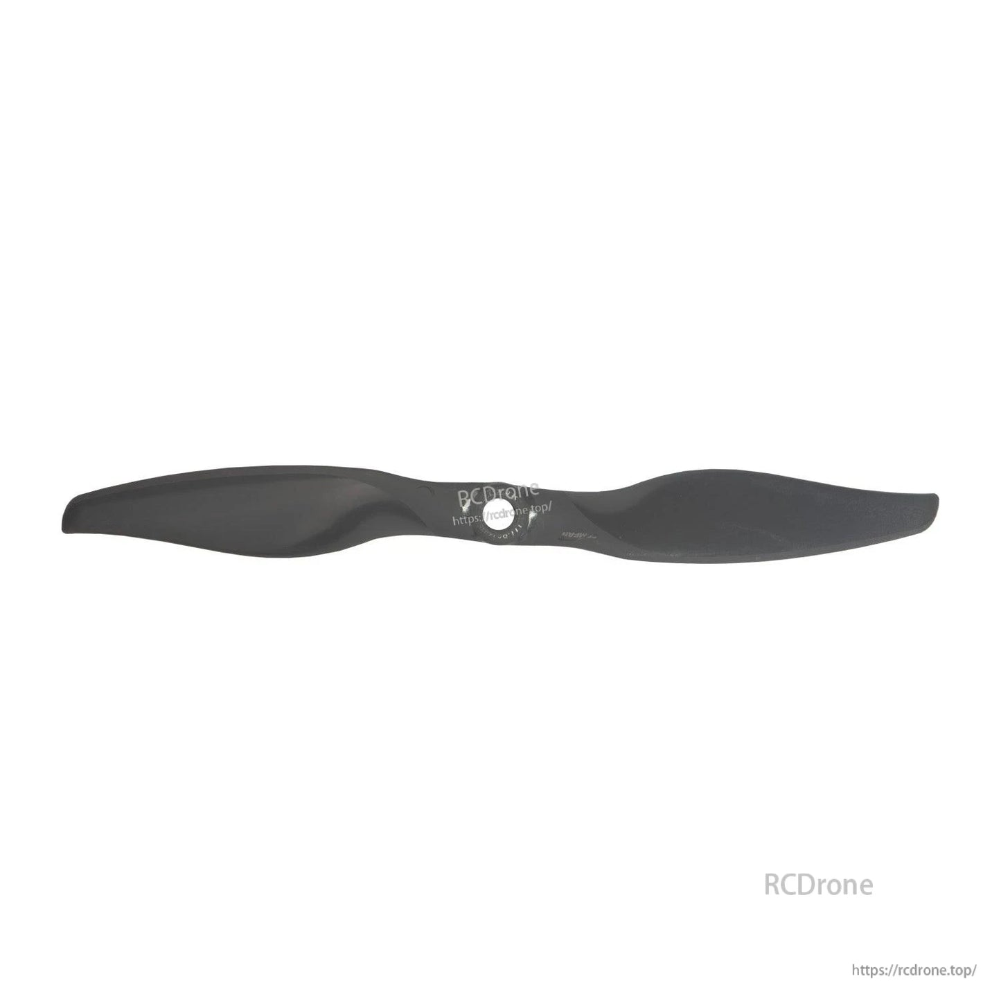 Gemfan Vortex propeller with printed hub marking, straight-on view showing blade shape