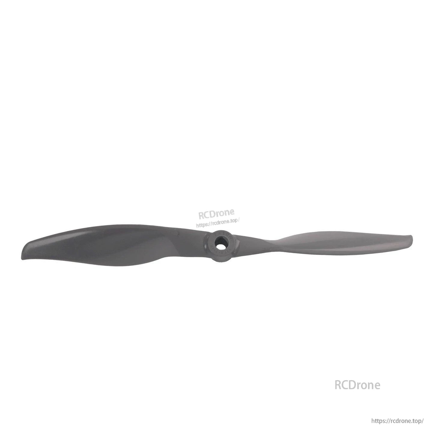 Front-facing horizontal view of 7x10 propeller showing both blades and center hub bore