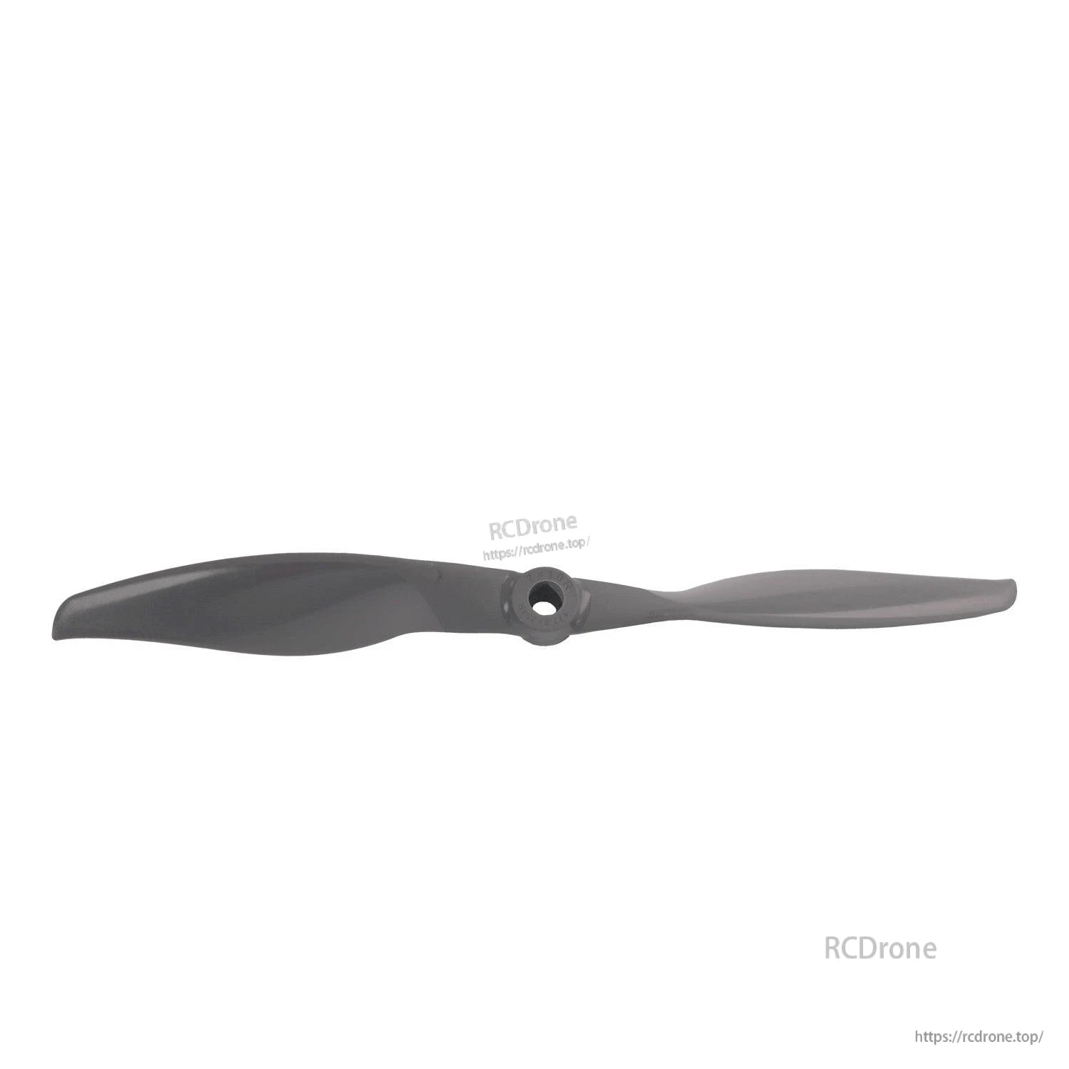 Front-facing horizontal view of 7x10 propeller showing both blades and center hub bore