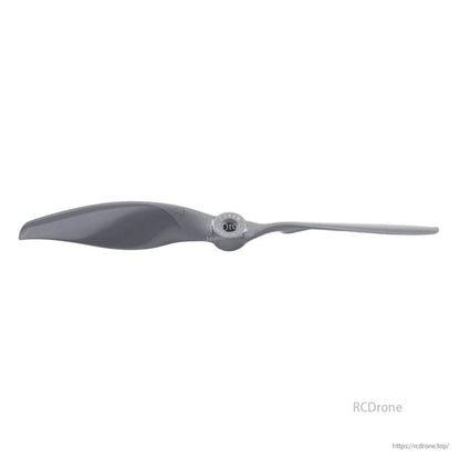 Two-blade propeller side profile from opposite direction, highlighting blade curvature and hub