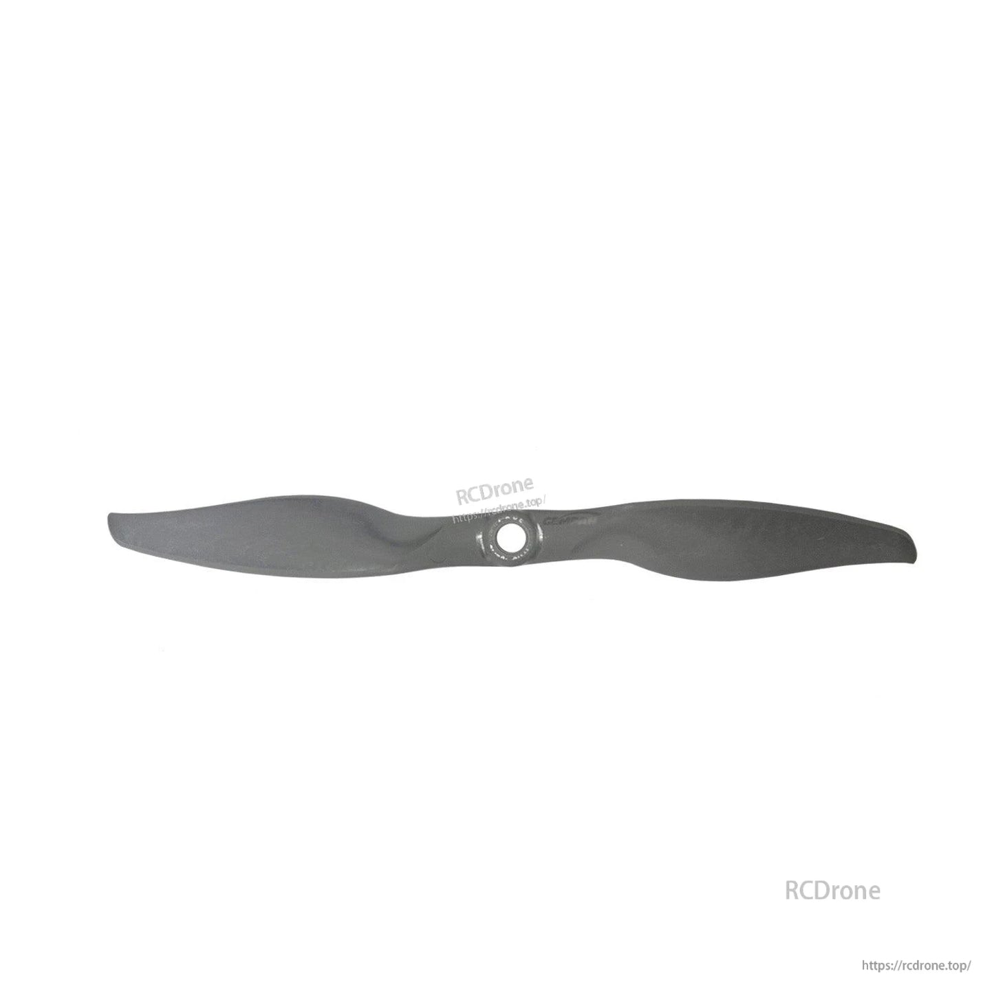 Full-length straight view of single two-blade propeller centered on white background