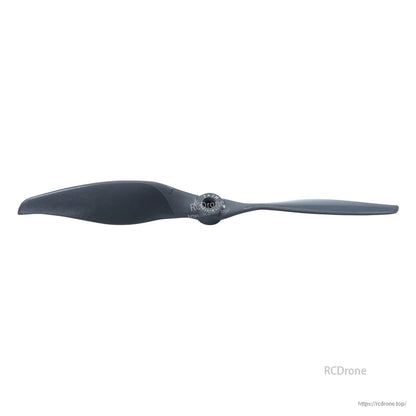 Two-blade propeller reverse-side profile view with hub centered on white background