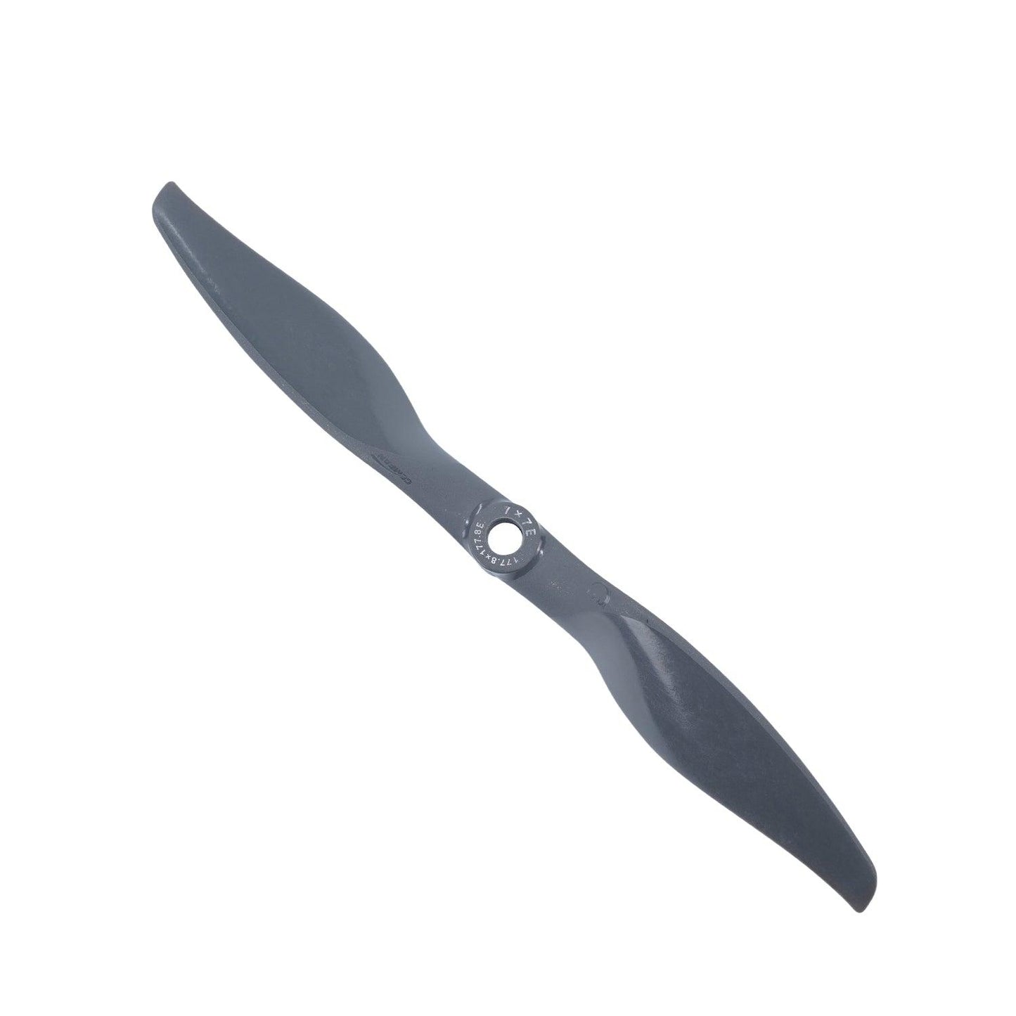 Single two-blade propeller, top view at angle showing blade shape and center hub opening