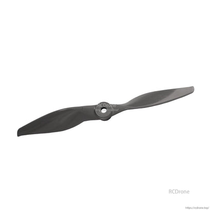 Angled propeller view showing swept blade tips and molded hub on white background