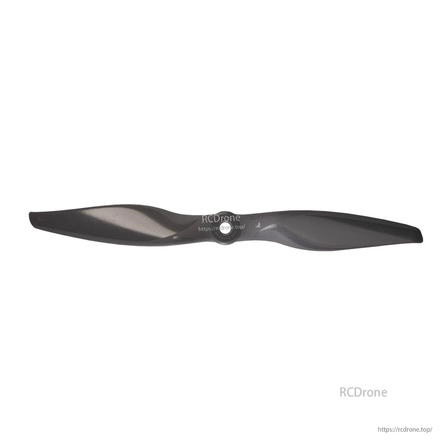 Single 9x6 propeller top view with hub detail and blade curvature, dark gray finish