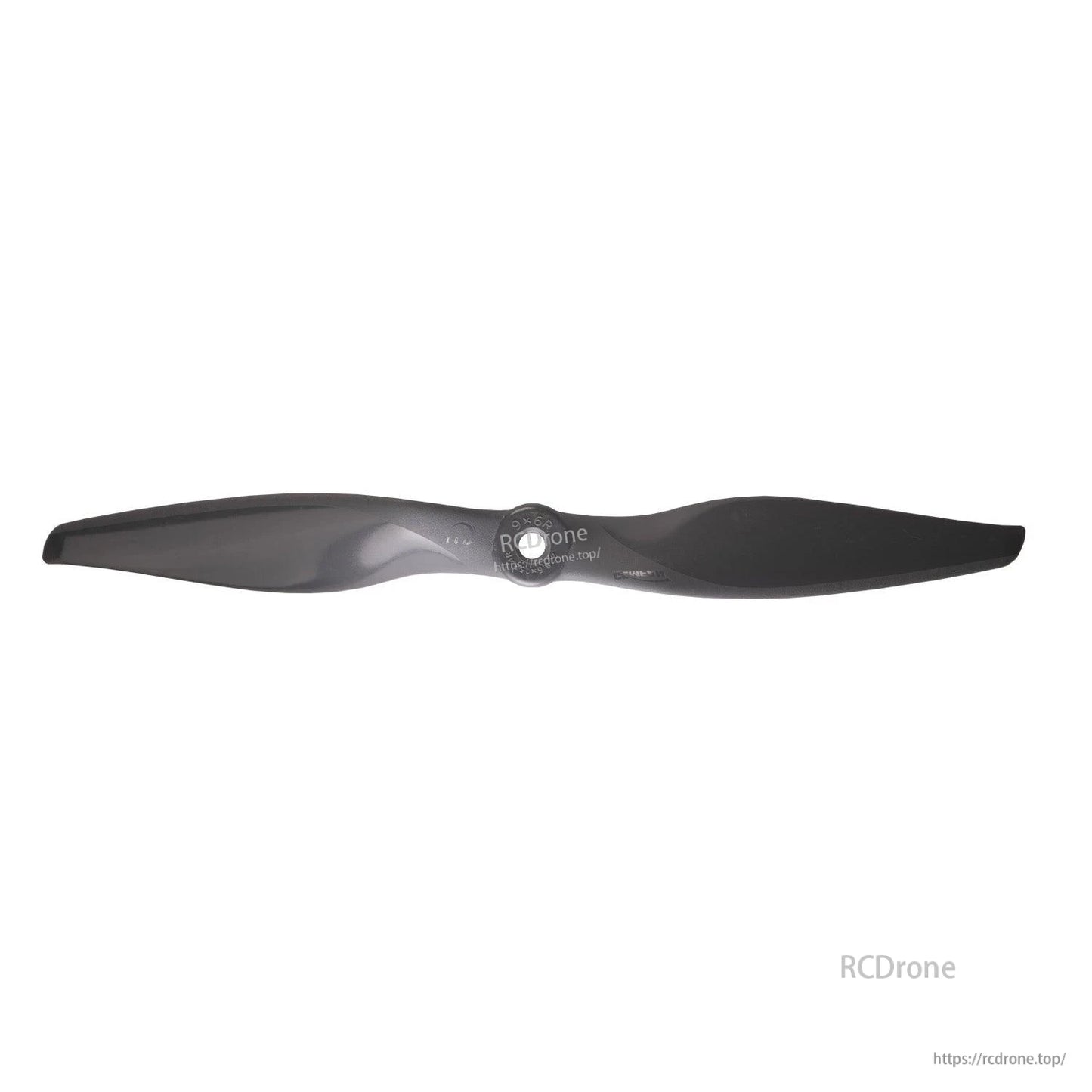 Front view of single Gemfan Vortex 9x6 propeller showing hub opening and blade twist