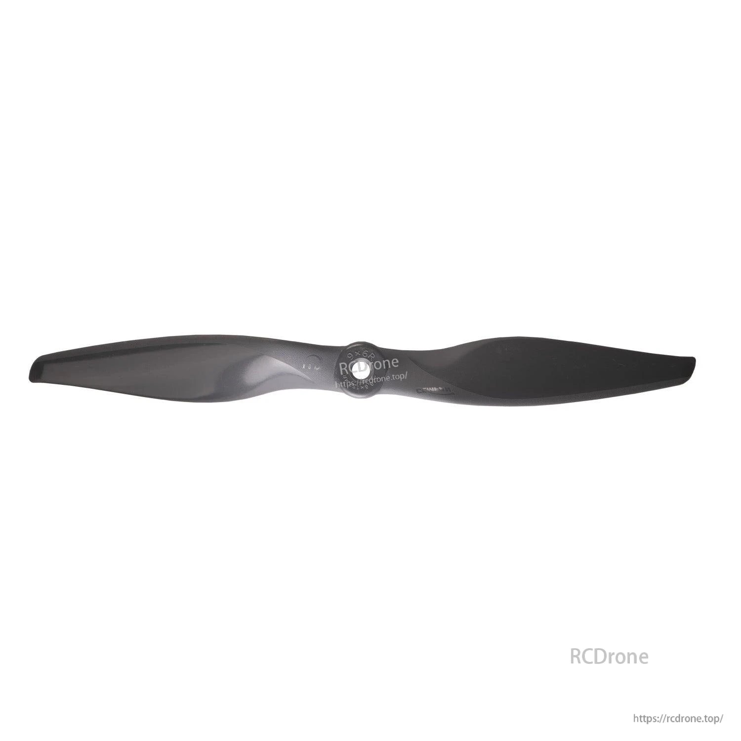 Front view of single Gemfan Vortex 9x6 propeller showing hub opening and blade twist