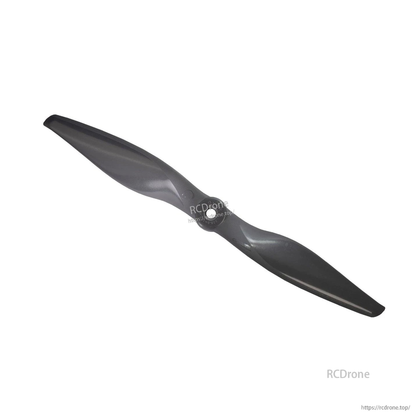 Angled view of glass-fiber nylon propeller highlighting glossy blade surface and hub bore