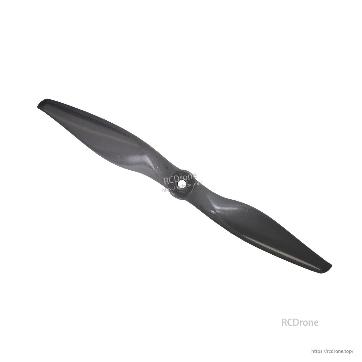 Angled view of glass-fiber nylon propeller highlighting glossy blade surface and hub bore