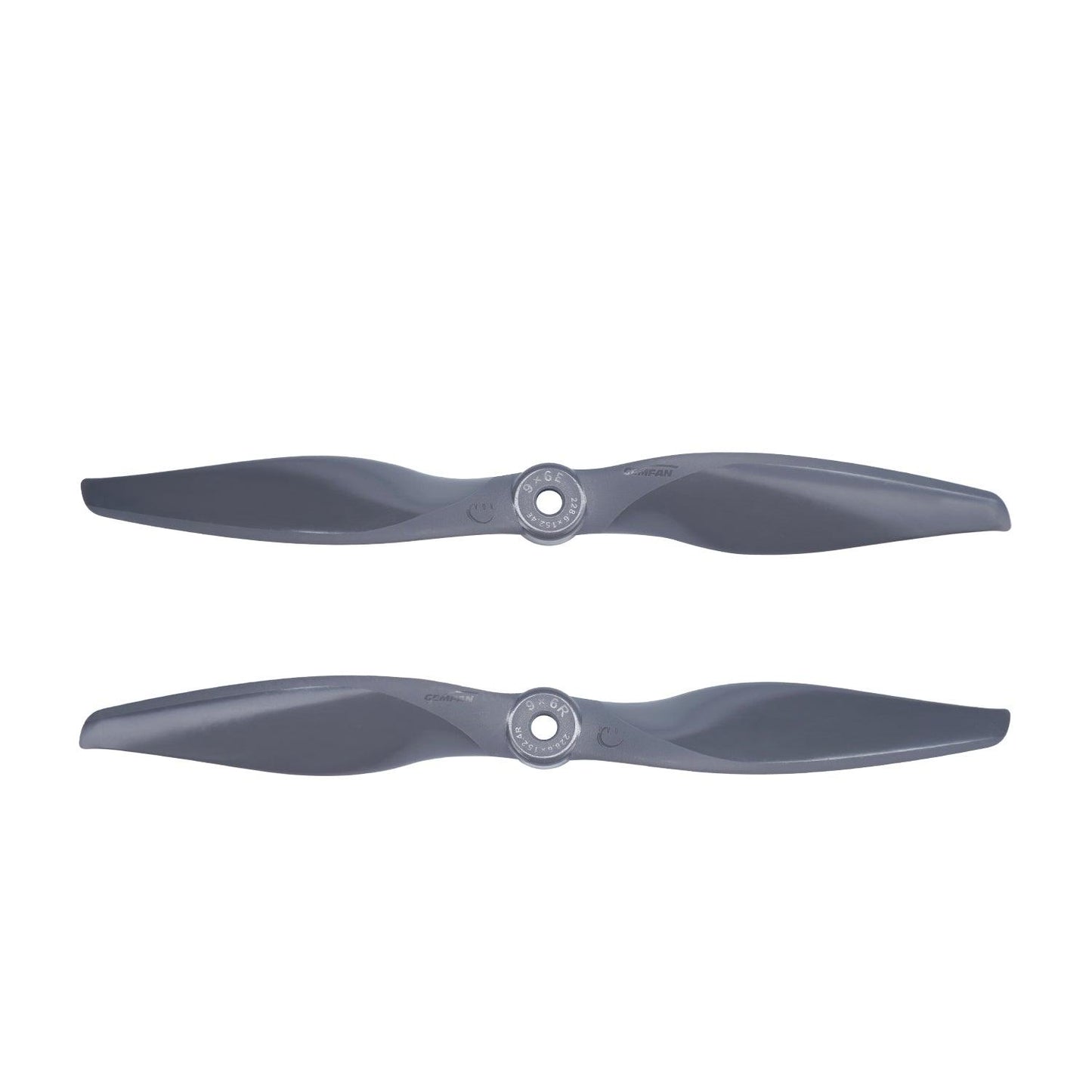 Two Gemfan Vortex 9x6 propellers shown together, matched pair layout on white background