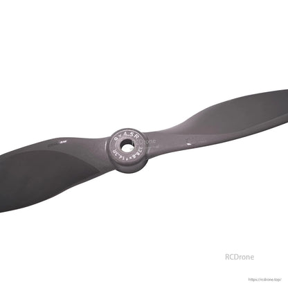 Close-up of propeller hub with size marking and center mounting hole