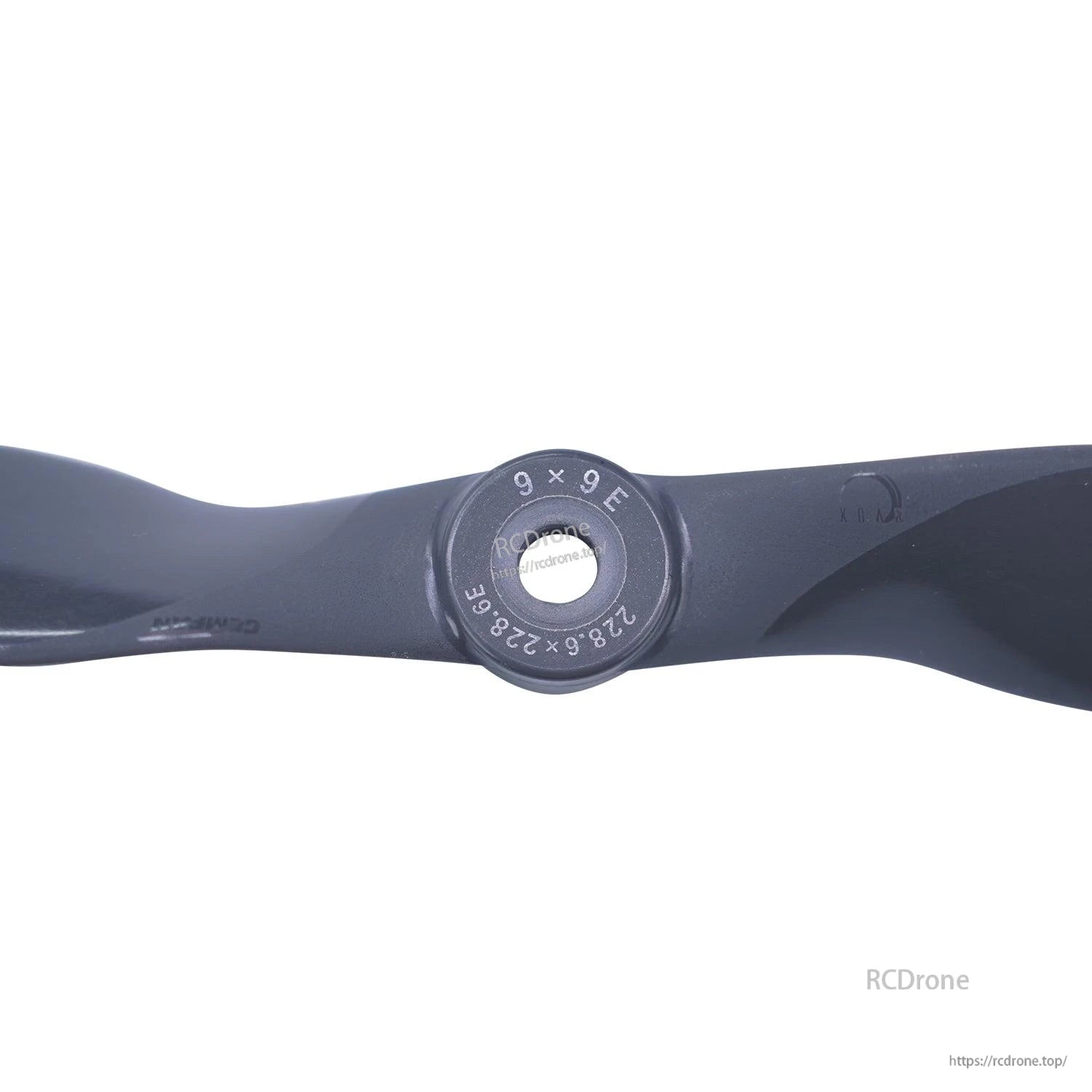 Hub close-up with size marking “9x9E” on Gemfan Vortex electric propeller
