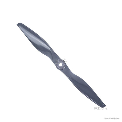 Angled view of Gemfan Vortex 9x9 propeller showing blade curvature and hub opening